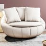 Poltrona Giratória Decorativa Redonda com Almofadas Saphire M22 Linho Cru - Mpozenato - 2