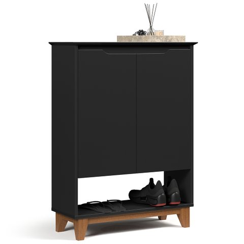 Sapateira para Hall de Entrada Quarto 68cm Flow Preto - Ej Móveis