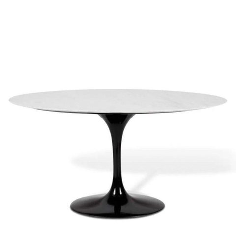 Mesa de Jantar Saarinen Oval 244x137 Cm Mármore Carrara Base Preta
