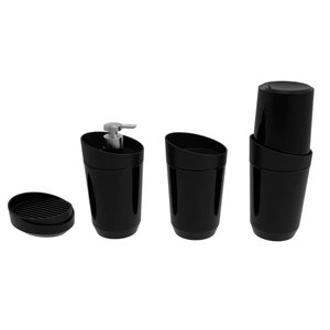 Kit Banheiro Preto Crippa 4 Peças Porta Escova Porta Sabonete Líquido Porta Algodão e Saboneteira