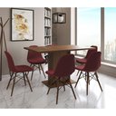 Ver imagem 1 de Mesa Jantar Londres Retangular Amêndoa 137x90cm 6 Cadeiras Estofadas Vermelho Madeira