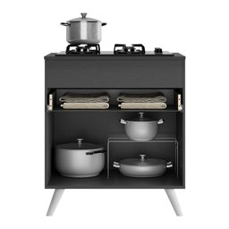 Balcão Cozinha para Cooktop 70cm 1 Porta 1 Gaveta Veneza Multimóveis V3706 Preto/Branco - 4