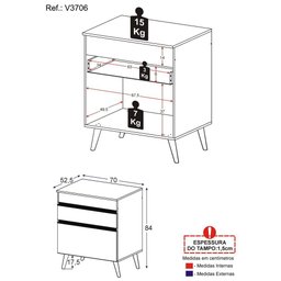Balcão Cozinha para Cooktop 70cm 1 Porta 1 Gaveta Veneza Multimóveis V3706 Preto/Branco - 3