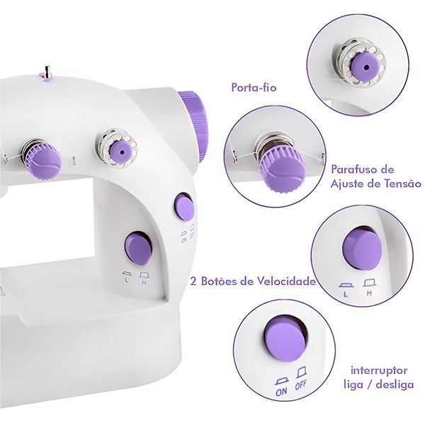 Mini Máquina de Costura Portátil com Pedal Elétrico Luz Integrada Fonte Bivolt - 5