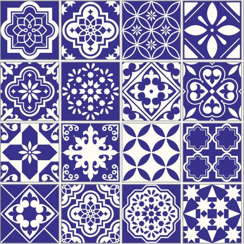 Papel de Parede Azulejo Clássico Azul - 3,00x0,50m