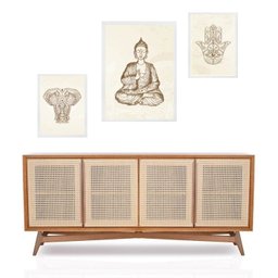 Set 3 Quadros Zen Minimalista Buda:moldura Branca - 2