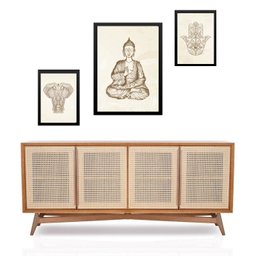 Set 3 Quadros Zen Minimalista Buda:moldura Branca - 1