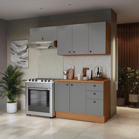 Armário de Cozinha Compacta 3 Gavetas 200cm Canela/cinza Sagrado Pixel Kappesberg