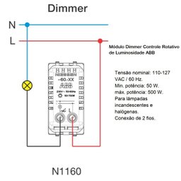 Módulo Dimmer Controle Rotativo de Luminosidade ABB Linha Unno 127V N1160 BL 50/500W - 6