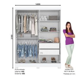 Guarda-Roupa 2 Portas de Correr 2 Gavetas Viena Multimóveis CR4032 Branco - 3