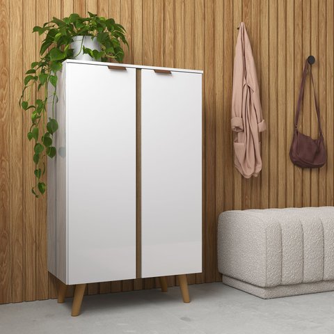 Sapateira Armário Multiuso 2 Portas 3 Prateleiras 9 Pares Hall de Entrada - Branco Nature