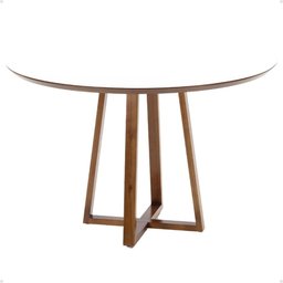 Mesa de Jantar Redonda Lara Premium 120cm em Madeira Maciça e MDF - Branco - 1