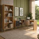 Ver imagem 1 de Kit Escrivaninha em L com Estante Multiuso e 3 Gavetas Línea Office Multimóveis MP6081 Madeirado/