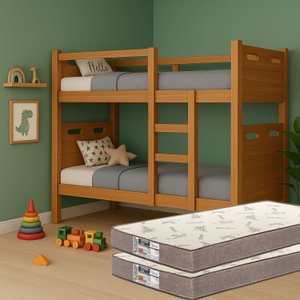 Beliche Adulto ou Infantil com 02 Colchões D33 Escada Lateral e Grade Completa – Segurança e Confort