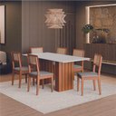 Ver imagem 2 de Conjunto de Mesa Sala de Jantar Ripada Tampo com Vidro 1,80m 6 Cadeiras Santiago Dobuê Madeirado