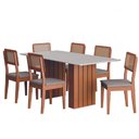 Ver imagem 1 de Conjunto de Mesa Sala de Jantar Ripada Tampo com Vidro 1,80m 6 Cadeiras Santiago Dobuê Madeirado