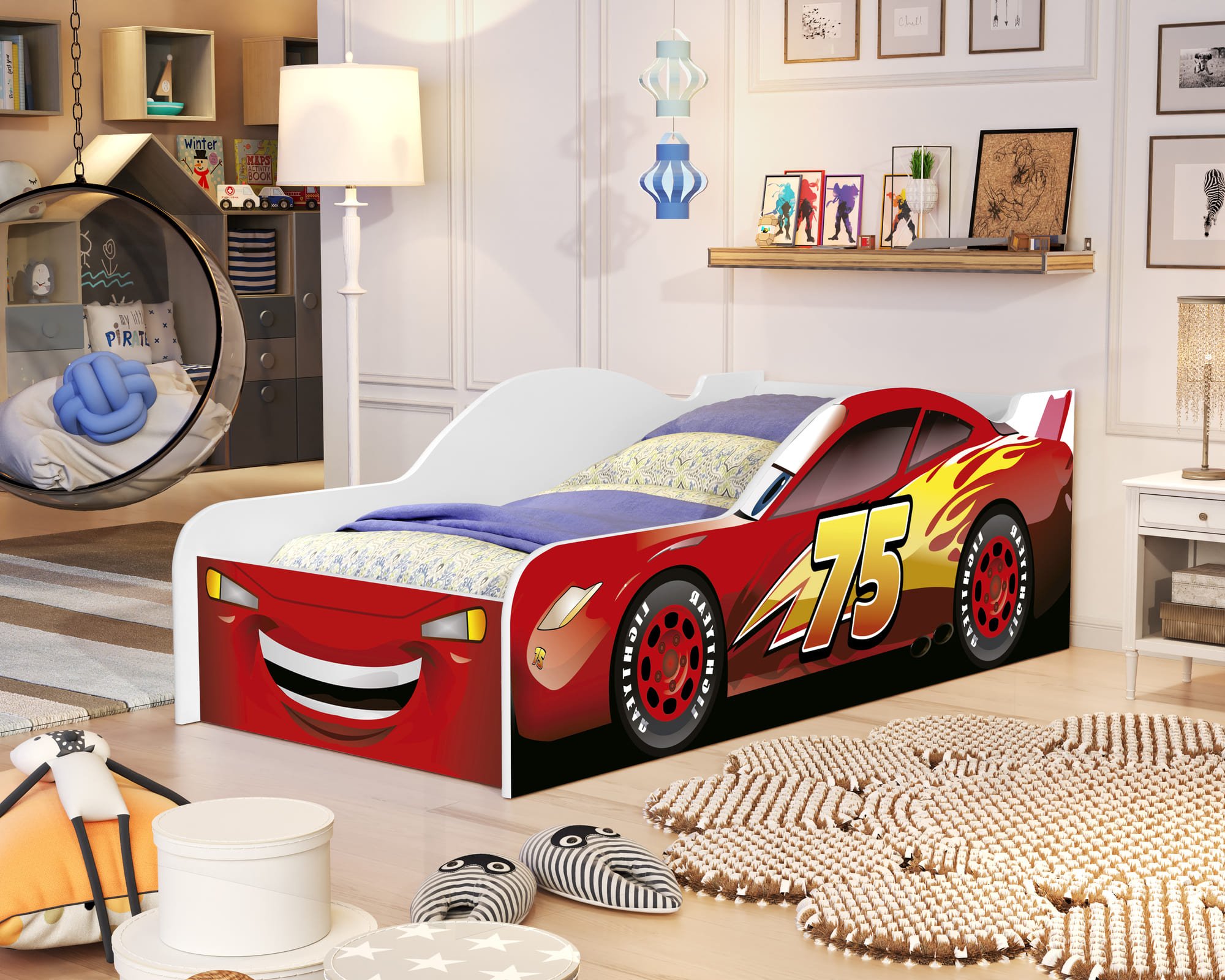 Kit Jogo de Quarto Infantil Cortina e Jogo Lençol Carros McQueen