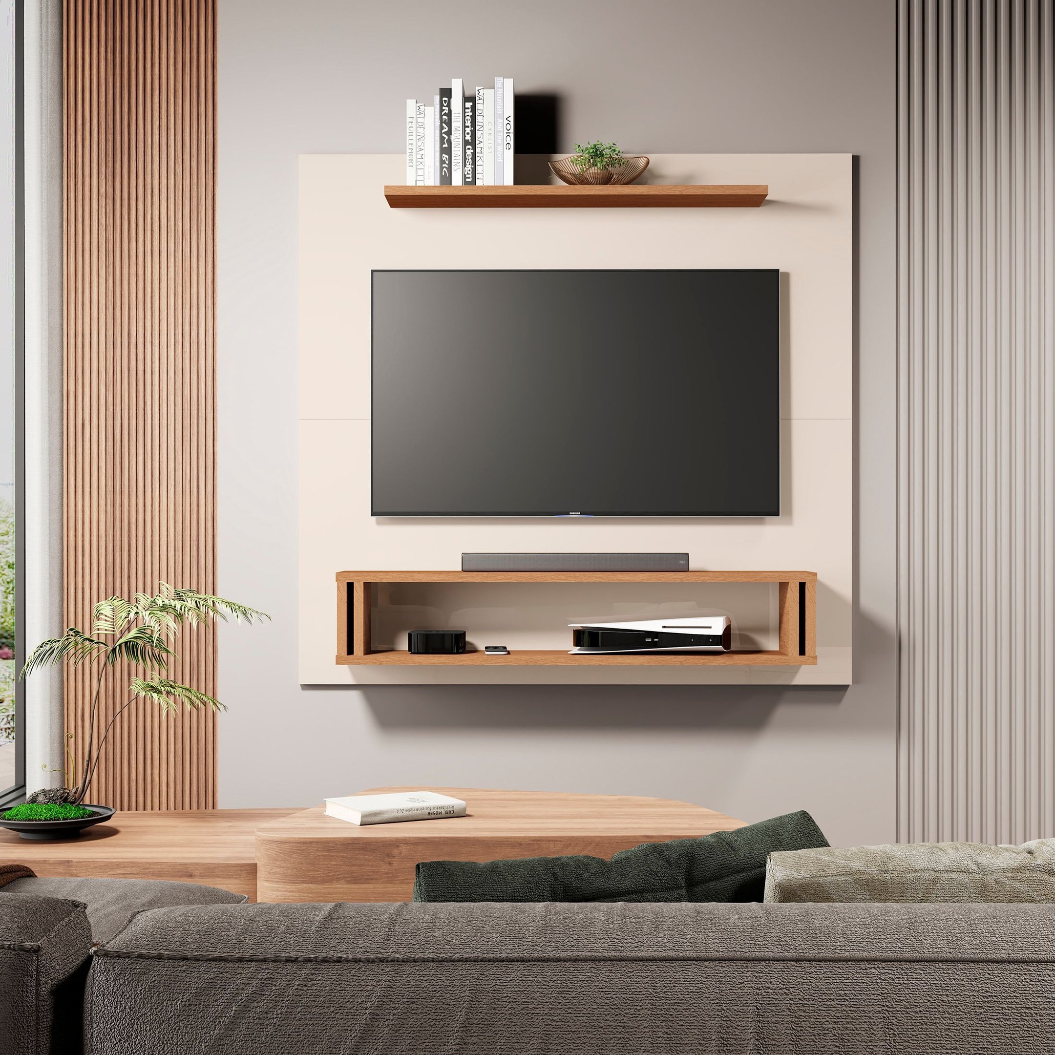 Painel Europa Tv 32 Polegadas Pequeno Quarto Suspenso Sala Rack Cor Off White/freijó