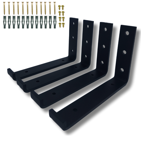 Quatro Suportes para Prateleira 15cm Fixação de Parede Estilo Moderno Formato L Aço Robusto Preto