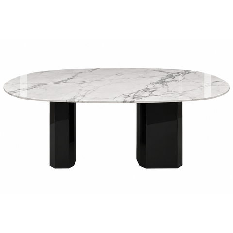 Mesa de Jantar Orgânica Cora 140x90cm Base Dupla - Mármore Branco Extra