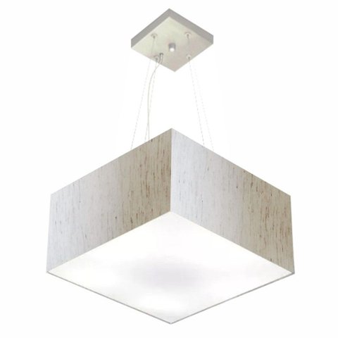 Lustre Pendente Quadrado Vivare Md-4005 Cúpula em Tecido 21/35x35cm - Bivolt - Linho Bege - Bivolt