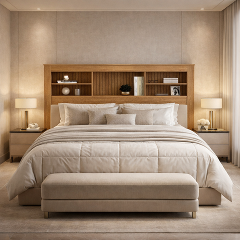 Cabeceira Lisboa com Prateleiras e Nicho Organizador P/ Cama Box Queen 160cm Quarto Casal:nature Rip
