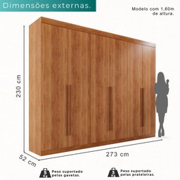 Guarda Roupa Casal 100% Mdf 6 Portas 6 Gavetas Itália - Mais Móveis Cinamomo - 3