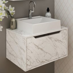 Gabinete com Cuba para Banheiro Bn3630x46 Marmore Branco Tecno Mobili - 8