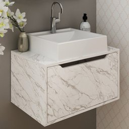 Gabinete com Cuba para Banheiro Bn3630x46 Marmore Branco Tecno Mobili - 2