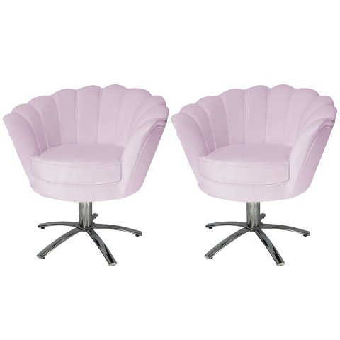 Kit 2 Poltronas Decorativa Pétala Base Giratória Metal Suede Rosê Ms Decor