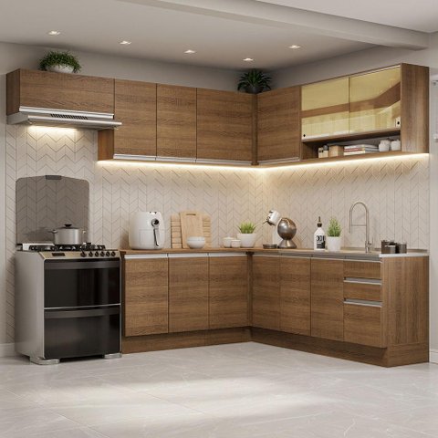 Armário de Cozinha Completa de Canto 469cm Rustic Glamy Madesa 01