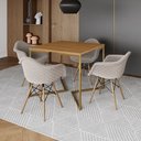 Ver imagem 1 de Jogo de Mesa Industrial Base Dourada Tampo Quadrado 90cm Canela com 4 Poltronas Estofadas Nude