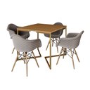 Ver imagem 2 de Jogo de Mesa Industrial Base Dourada Tampo Quadrado 90cm Canela com 4 Poltronas Estofadas Nude