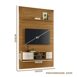 Painel e Bancada Silverstone para Tv 65" Cor Naturale Off White- Madetec - 4