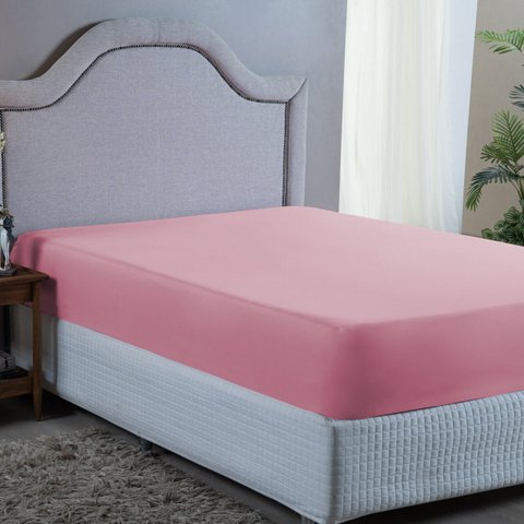 Lençol Casal 400 Fios Poliéster Ultra Macio com Elástico Avulso:rose