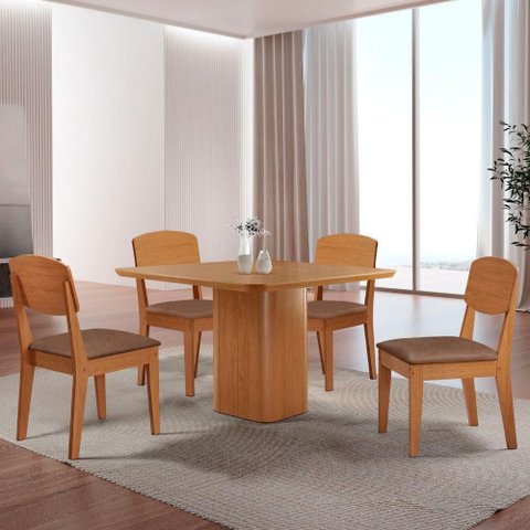 Mesa de Jantar Eloise 90cm Tampo Mdf 4 Cadeiras Copper Tork/naturale