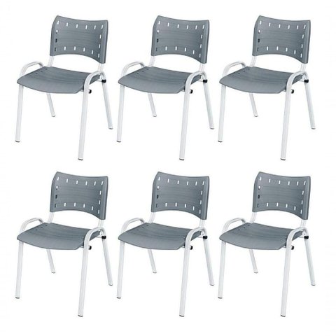 Cadeira Iso Base Branco Escola, Escritório Cinza Kit 6 Un