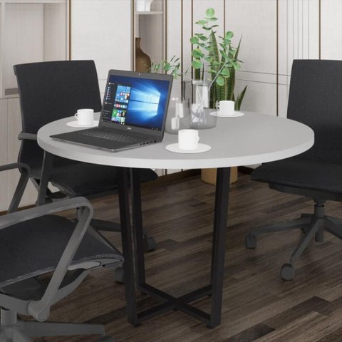 Mesa Escritório de Reunião 110cm Redonda Multimóveis Cr25331 Cinza Preto