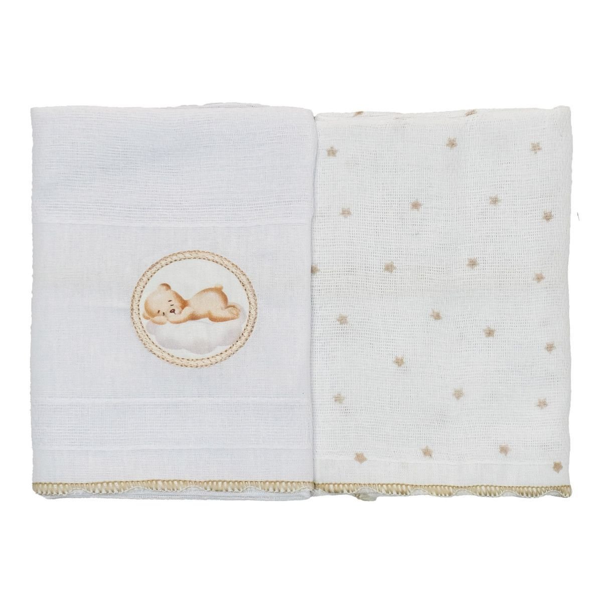 Pano de Boca Luxo Bublim Bordado Vies - 2 Panos de Boca: Urso Nuvem - 1