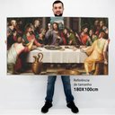 Ver imagem 2 de Quadro Decorativo Santa Ceia em Tela Canvas Tacolado Moldura Flutuante 4,5cm Freijó 100 X 180cm