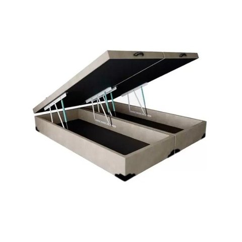 Cama Box Baú Casal Convencional Suede Bege Bipartido com Pistão a Gás - 138x188x41