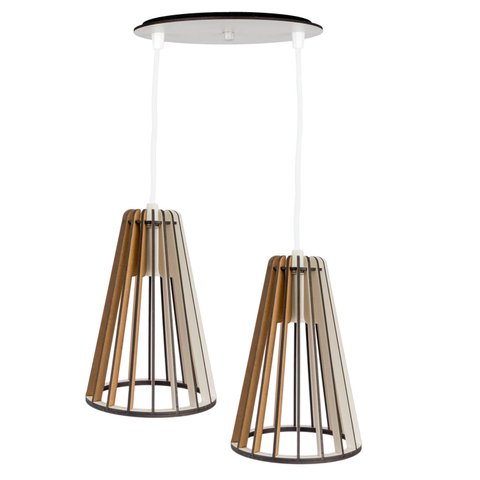 Luminaria Pendente Duplo Koni E27 Madeira Mdf Cr Desmontada:branco