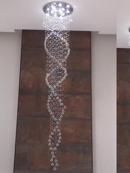 Lustre Pendente Grande em Cristais Legítimos K9 Base em inox prateada para pé direito duplo 2,50m - 5