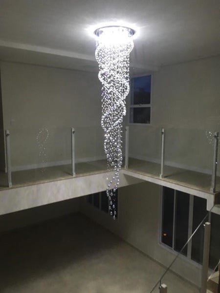 Lustre Pendente Grande em Cristais Legítimos K9 Base em inox prateada para pé direito duplo 2,50m - 8