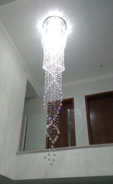 Lustre Pendente Grande em Cristais Legítimos K9 Base em inox prateada para pé direito duplo 2,50m - 7