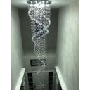 Ver imagem 1 de Lustre Pendente Grande em Cristais Legítimos K9 Base em Inox Prateada para Pé Direito Duplo 2,50m