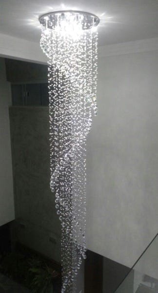 Lustre em Cristais Legítimos K9 Base 60cm dm 2,50m Para Escada Espiral Duplo Pé direito alto - 4