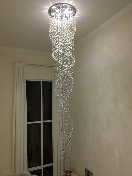 Lustre em Cristais Legítimos K9 Base 60cm dm 2,50m Para Escada Espiral Duplo Pé direito alto - 5