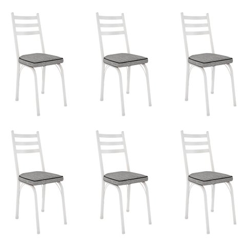 Kit 6 Cadeiras de Cozinha Luisiana Estampado Grafiato Pés de Ferro Branco - Pallazio