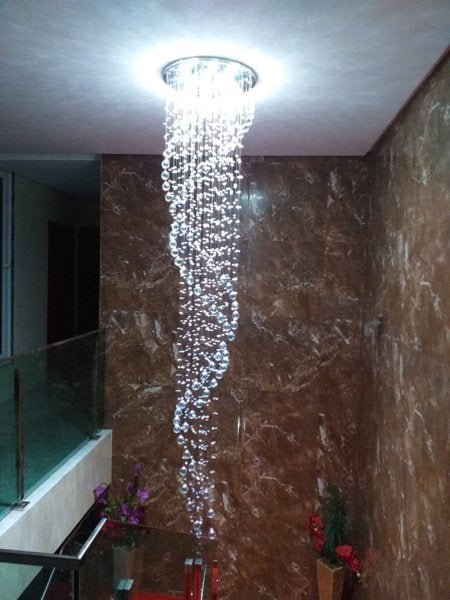 Lustre Pendente Grande em Cristais K9 Base em inox de sobrepor com 2,50 de altura - 4